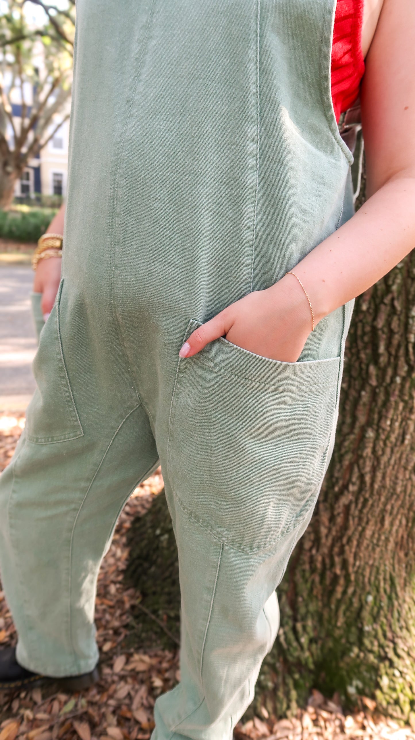 Mineral Wash Jumpsuit in Sage