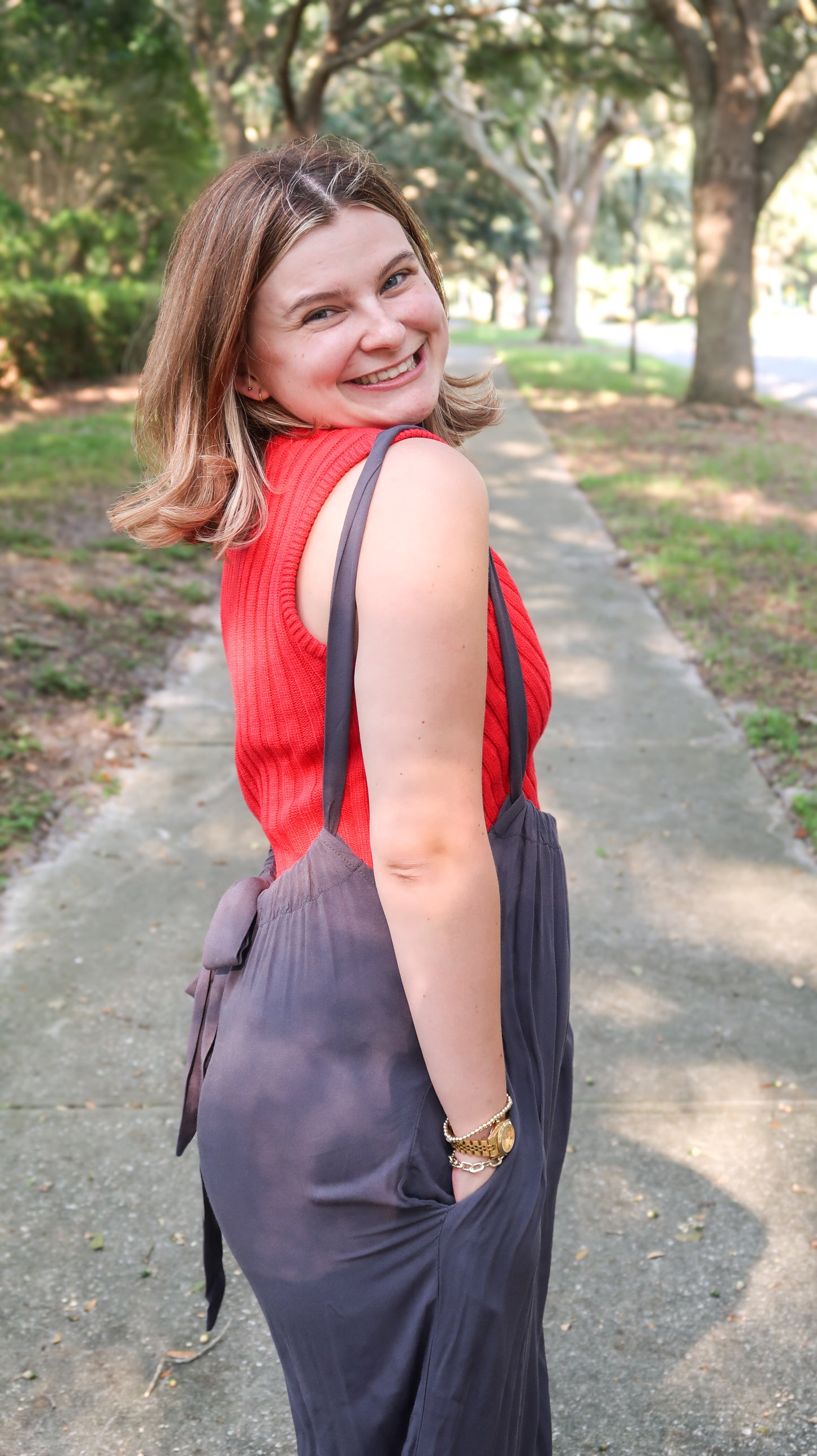 Woven Suspender Jumpsuit in Charcoal