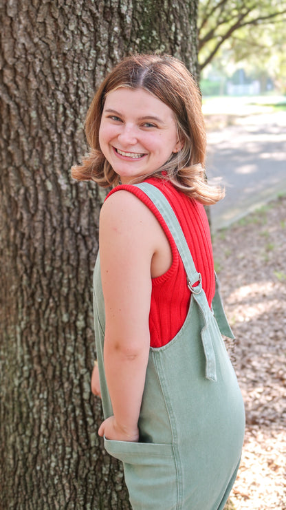 Mineral Wash Jumpsuit in Sage